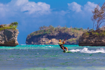 young kitesurfer on sea background Extreme Sport Kitesurfing © frolova_elena