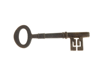 Old antique key isolated on white