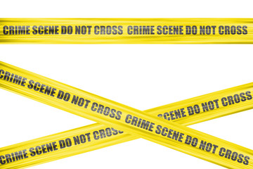 Yellow crime scene labeled cordon tape isolated on white backgro