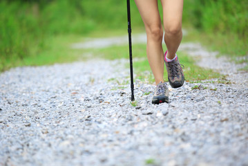 woman hiker hiking in the guilin scenery,china