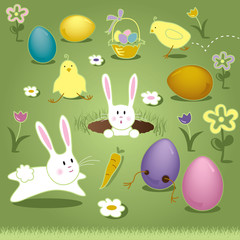 Vector Art Elements Easter Bunny Chicks Eggs Basket