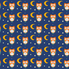 Seamless pattern with colorful cartoon owls