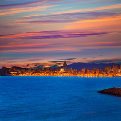 Benidorm Alicante sunset playa de Poniente beach in Spain