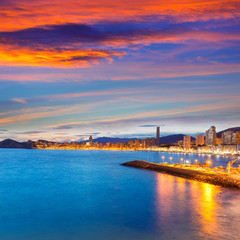 Obraz premium Benidorm Alicante sunset playa de Poniente beach in Spain