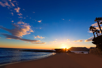 Fototapeta na wymiar Calpe Alicante sunset at beach Cantal Roig in Spain