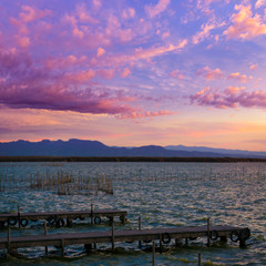 Naklejka premium Albufera sunset lake park in Valencia el saler Spain
