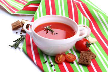 Tasty tomato soup, isolated on white