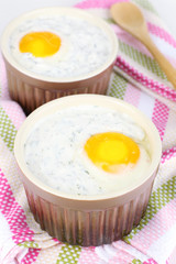 Baked eggs close up