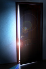 Open door with bright light outside