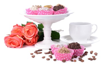 Set of chocolate candies isolated on white
