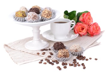 Set of chocolate candies isolated on white