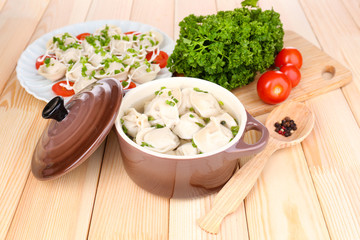 Meat dumplings - russian boiled pelmeni close up