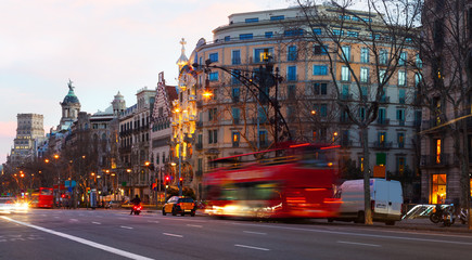 Fototapeta premium Evening view of Passeig de Gracia in Barcelona, Spain