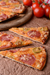 Tasty pizza on table close-up