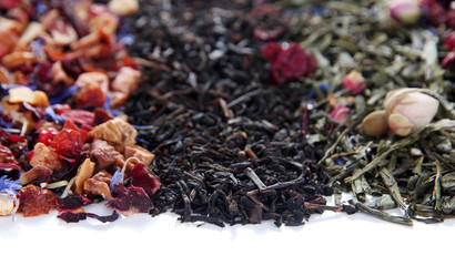 Different kinds of dry tea close up