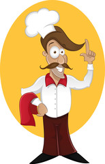 Cartoon happy cook finger pointing