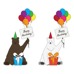 Obraz na płótnie Canvas Brown and polar bears congratulate with happy birthday