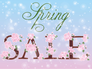 Spring sale greeting card. vector illustration