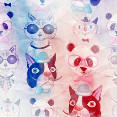 pattern of retro hipster animal portraits © tanor27
