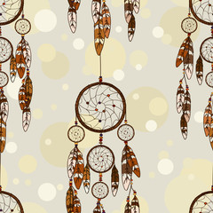Seamless pattern of American Indians dreamcatcher