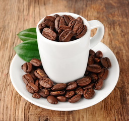 Coffee beans with leaf