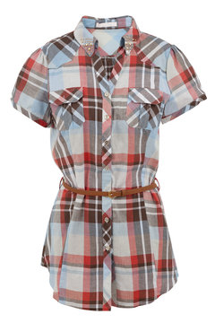 Woman Plaid Shirt Isolated On A White Background