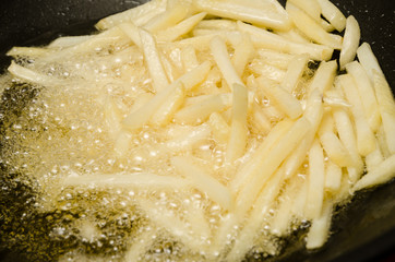 French fries in a hot pan.