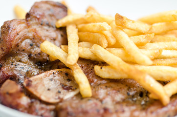 Steak beefsteak with french fries