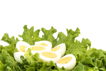 gekochte Eier mit Salat, Eigelb