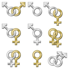 Sex signs. Gender symbols with metallic effect.