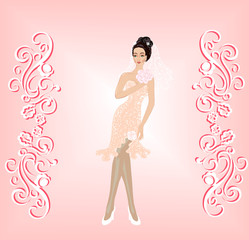 Wedding invitation with bride. Vector.