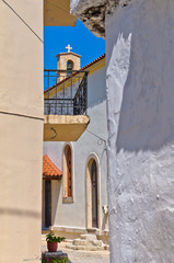 Narrow streets of a mountain village, island of Crete