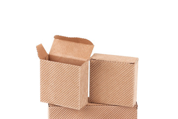 Stack of brown gift boxes.