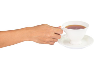 Female hand serving a cup of tea