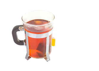 A mug of tea over white background