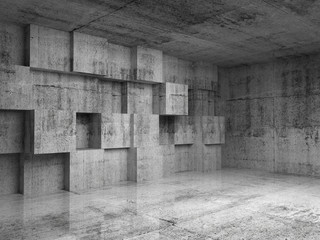 Fototapeta na wymiar Abstract concrete 3d interior with decoration cubes on the wall