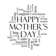 Happy Mother's Day Word Cloud Concept in black and white