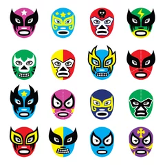 Rolgordijnen Schedel Lucha libre, luchador Mexicaanse worstelen maskers pictogrammen