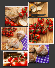 Stacked photos of bread and tomatoes