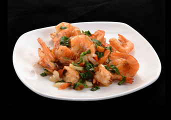 Comida china,ensalada de camarones y langostinos.