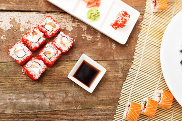 Sushi on a wooden rustic surface
