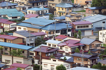 Fototapeta premium Aerial view of town, Takayama, Japan