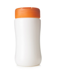 Transparent plastic bottle with orange cap