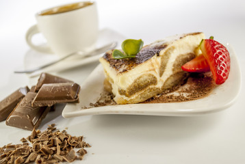 tiramisu on white background
