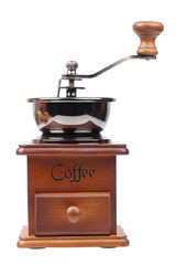 Vintage coffee mill isolated on white