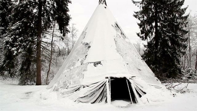 Footsteps found on the snow and a teepee