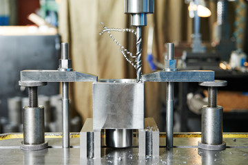 Close-up process of metal drill machining