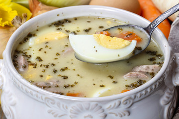 The sour rye soup made of soured rye flour and meat