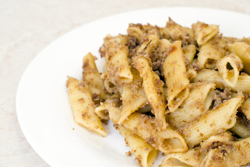 Italian Penne Pasta with Chopped Meat