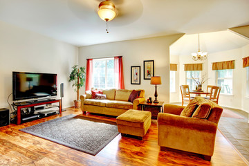 Ivory living room with a  beautiful dining area